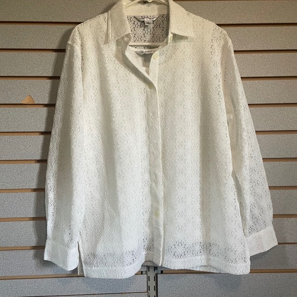 BLAST Tops - Blast‎ Lace Button Down Top Blouse Semi-Sheer Long Sleeve White
 Size M w/ tank